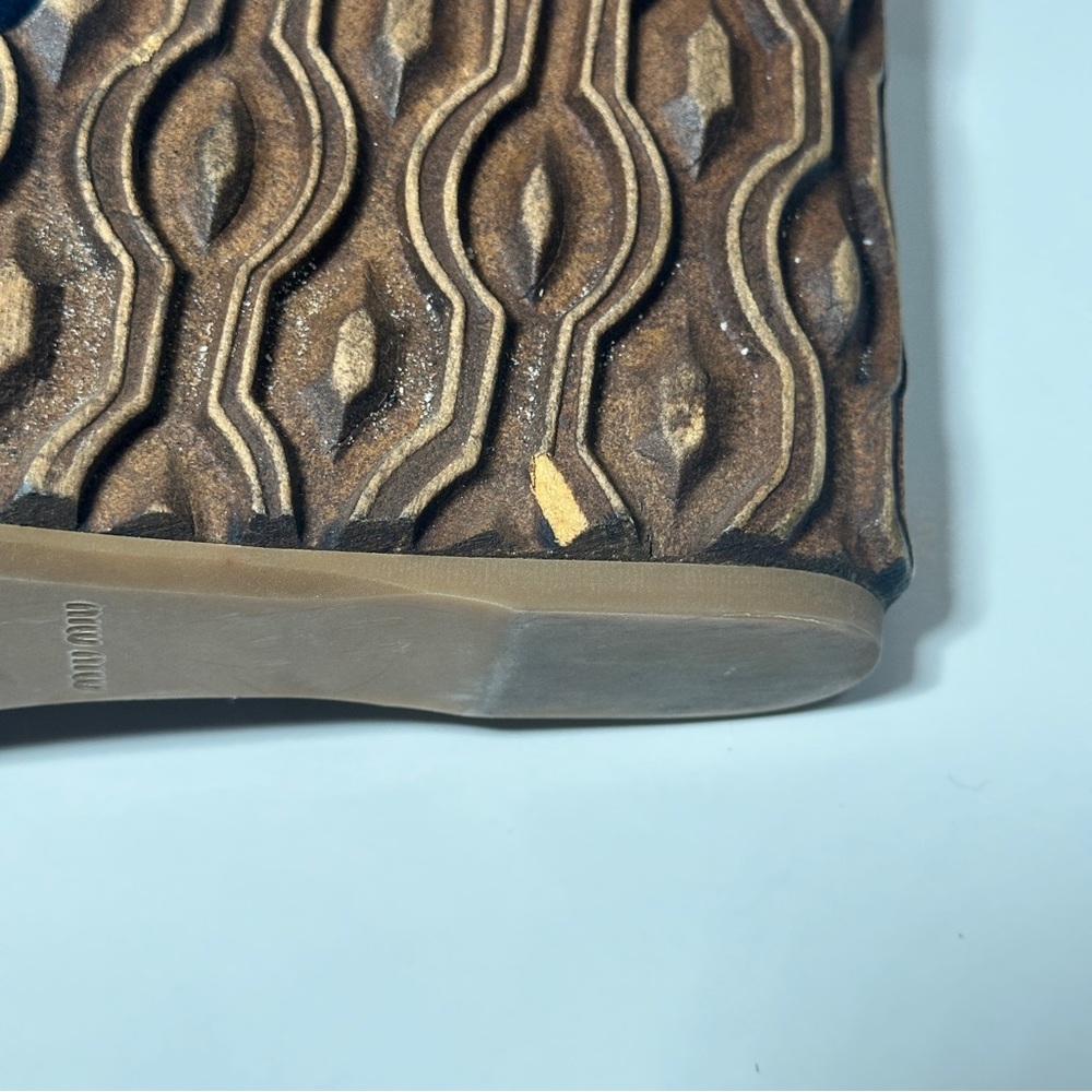 Miu Miu Suede Wooden Wedge Strappy Sandals - Picture 9 of 14